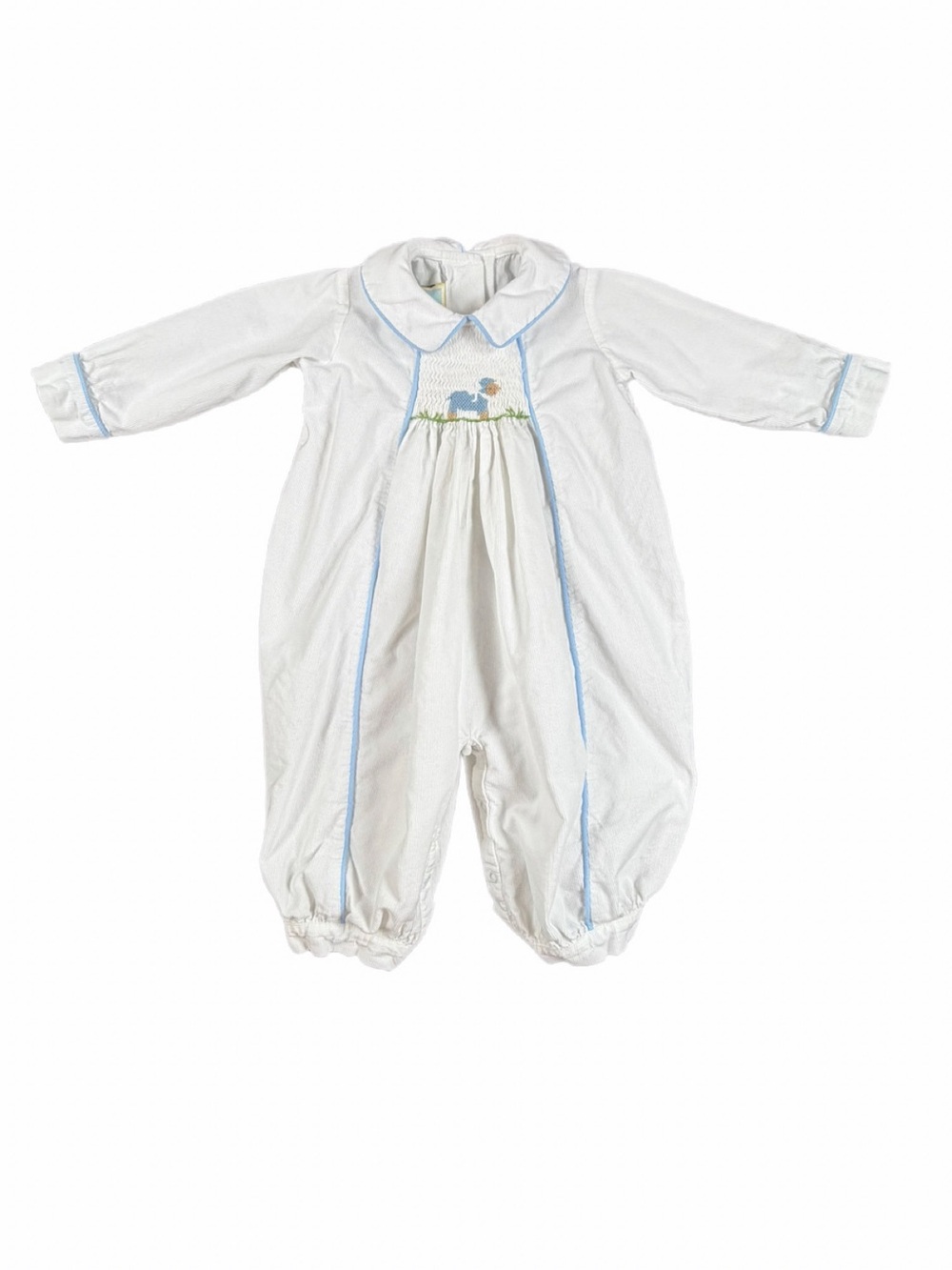 LITTLE ENGLISH Corduroy Long Sleeve Smocked Lamb Embroidered One Piece - 12M